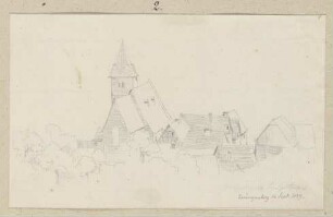 Die Bergkirche Zwingenberg von den Ausläufern des Melibokus aus gesehen