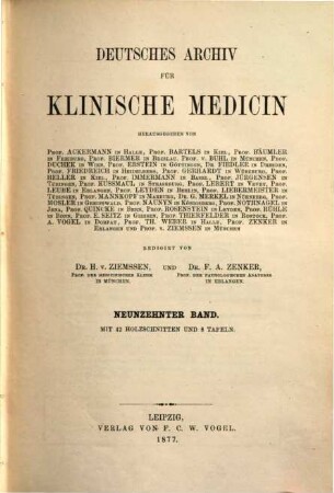 Deutsches Archiv für klinische Medizin. 19, 19. 1877