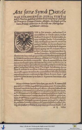 Acta sacrae Synodi Dioecesanae Coloniensis