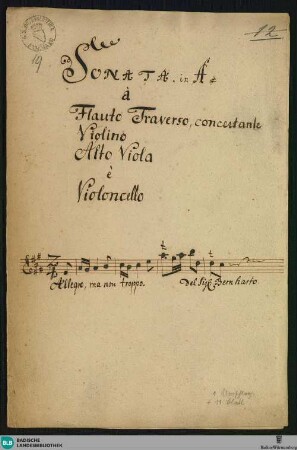 Sonatas - Mus. Hs. 19 : fl, vl, a-vla, bc; A