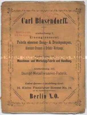 Produkte der Eisengießerei, der Maschinen- und Werkzeug-Fabrik und der Dampf-Metallwaren-Fabrik
