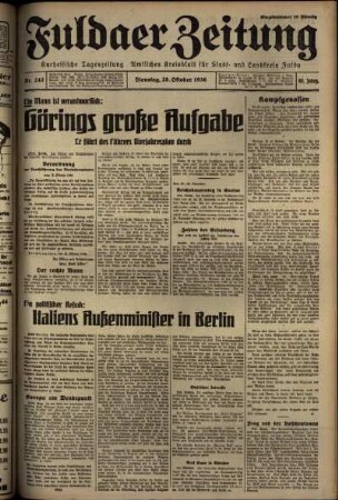 Erste Ausgabe vom Dienstag, den 20. Oktober 1936.