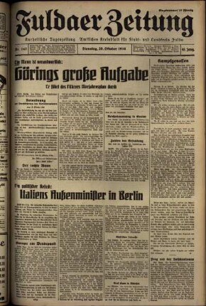 Erste Ausgabe vom Dienstag, den 20. Oktober 1936.