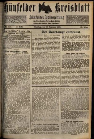 Erste Ausgabe vom Samstag, den 23. November 1929.