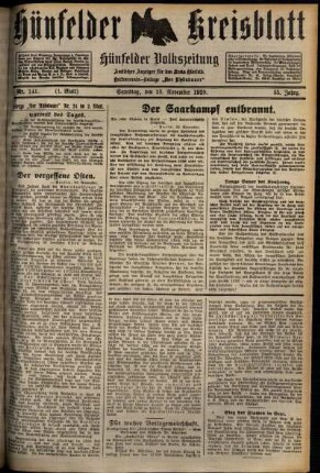 Erste Ausgabe vom Samstag, den 23. November 1929.