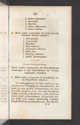 Zweite Unterabtheilung. Mittel, welche vorzugsweise die Beweglichkeitsäusserungen in den Muskelfasern des Verdauungskanals verändern.