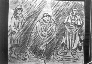 Pause zu "Gruppe aus drei Figuren (Bass, Diskant, Tenor)" : Pause zu "Gruppe aus drei Figuren (Bass, Diskant, Tenor)". 121 x 138 mm (E. Barlach). ehem. Güstrow: Eigentum des Künstlers