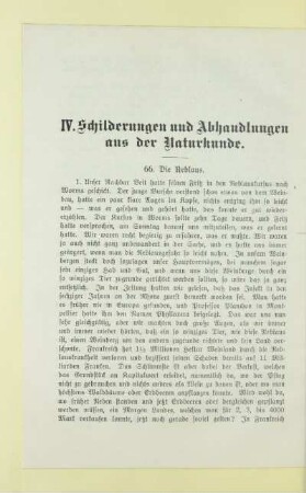 IV. Schilderungen und Abhandlungen aus der Naturkunde