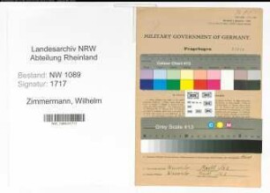 Entnazifizierung Wilhelm Zimmermann , geb. 16.04.1905 (Unterbrandmeister)