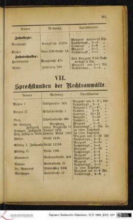 VII. Sprechstunden der Rechtsanwälte.