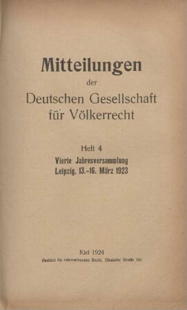 4,1924: Mitteilungen der Deutschen Gesellschaft für Völkerrecht