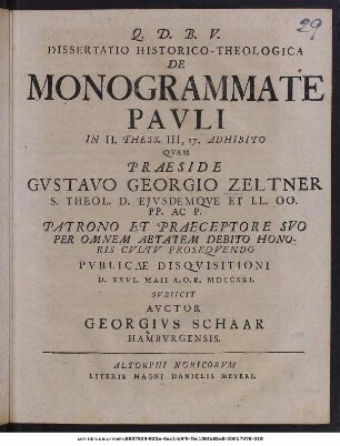 Dissertatio Historico-Theologica De Monogrammate Pauli In II. Thess. III, 17. Adhibito