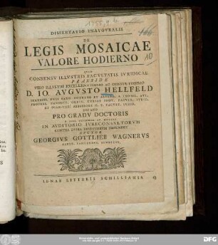 Dissertatio Inavguralis De Legis Mosaicae Valore Hodierno