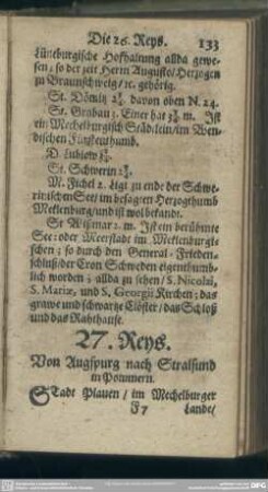 27. Reys. Von Augspurg nach Stralsund in Pommern