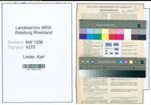 Entnazifizierung Karl Linder , geb. 24.04.1915 (Klempner)