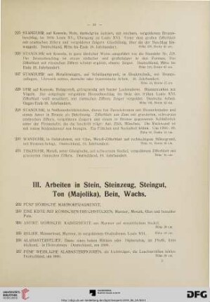 III. Arbeiten in Stein, Steinzeug, Steingut, Ton (Majolika), Bein, Wachs (Nr.232-305)