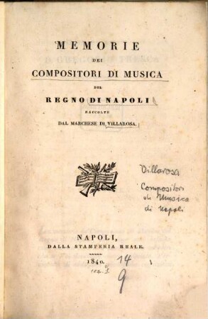 Memorie dei compositori di musica del regno di Napoli