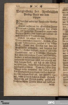 Vergleichung des Apostolischen Predig-Amts mit dem jetzigen.
