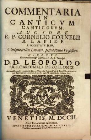 Commentaria In Canticvm Canticorvm