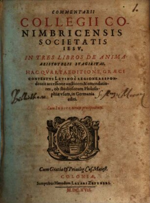 Commentarii Collegii Conimbricensis Societatis Jesu in III libros de anima Aristotelis