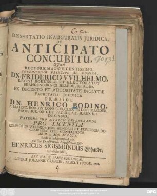 Dissertatio Inauguralis Juridica, De Anticipato Concubitu