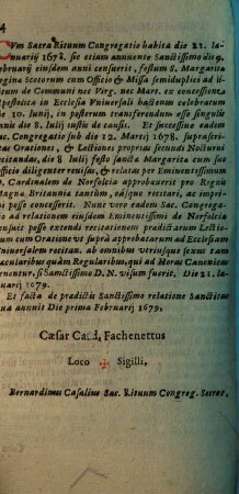 Officium S. Margaritae, Reginae Scotiae. Semiduplex : A Sacra Rituum Congregatione recognitum & approbatum; de mandato S. D. N. Innocentii Papae XI. in Breviario Romano apponendum; & ab omnibus utriusque sexus Christi fidelibus, qui ad Horas Canonicas tenentur, ad libitum recitandum die octava Iulii