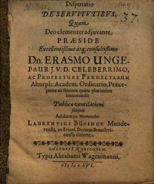Disputatio De Servitutibus