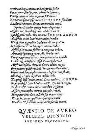 Quaestio De Aureo Vellere Dionysio Puclereo Proposita