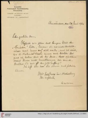 Briefe von Cornelis Easton an Max Wolf: Brief von Cornelis Easton an Max Wolf