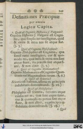 Definitiones Praecipuae per omnia Logicae Capita.