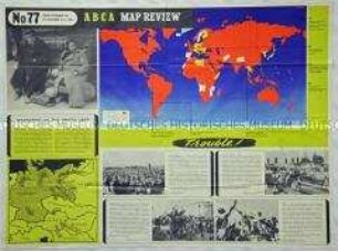 Doppelseitig bedrucktes Plakat mit mehreren Karten über wichtige Ereignisse am Ende des Zweiten Weltkriegs, ABCA Map Review N°77
