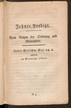 Zehnte Predigt. Vom Nutzen der Ordnung und Reinlichkeit