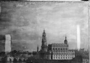 Dresden vom rechten Elbufer unterhalb der Augustusbrücke : Gemälde, 1958
