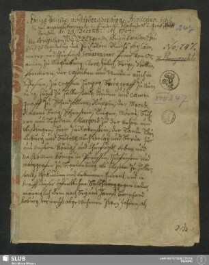 Königl. Preuß. u. ChurBrandenburg. Privilegium betr. die neu angelegten Bergwerke im Fürstenthum Halberstadt u. Graffschaft Reinstein de 23. Decembr. A. 1704 - XVII 247 8.