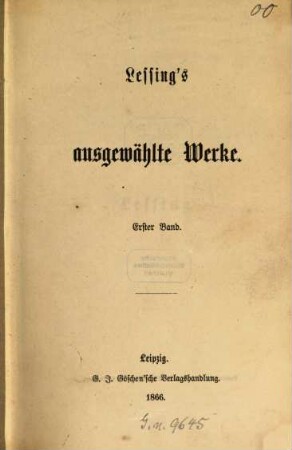 Lessing's ausgewählte Werke, 1