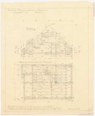 Wohnhaus Regierungsrat Fuhrmann, Berlin-Zehlendorf: Dachstuhl: Sparrenlage, Schnitt 1:50