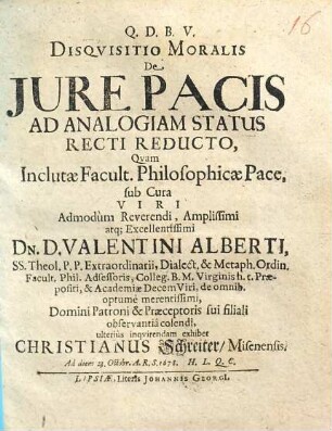 Disquisitio Moralis De Iure Pacis Ad Analogiam Status Recti Reducto