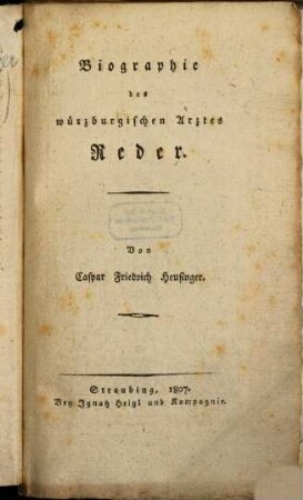 Biographie des würzburgischen Arztes Reder