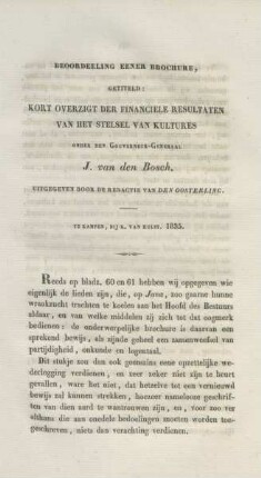 Beoordeeling eener brochure, getiteld: Kort overzigt der financiele resultaten ...