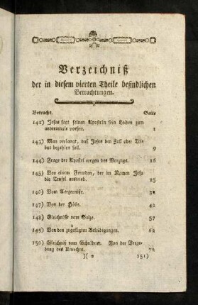 2r-6v, Verzeichniß der in diesem vierten Theile befindlichen Betrachtungen.