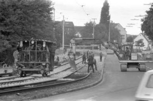 Ausbesserung der Straßenbahngleise in der Daxlander Straße an der Rheinhafenstraße