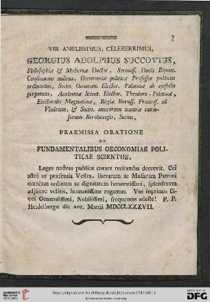 Vir Amplissimus, Celeberrimus, Georgius Adolphus Succovius
