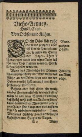 Das I. Capit. Von Ochsen und Kühen.