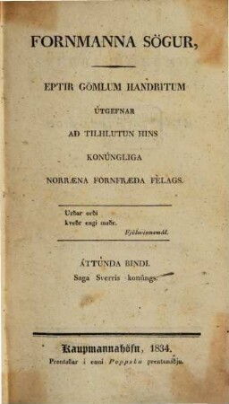 Fornmanna soegur : eptir goemlum handritum, 8. 1834
