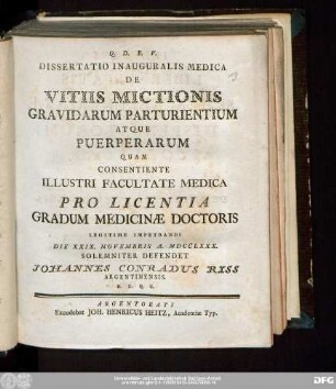 Dissertatio Inauguralis Medica De Vitiis Mictionis Gravidarum Parturientium Atque Puerperarum