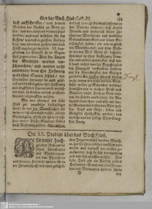 Die XX. Predigt über das Buch Hiob