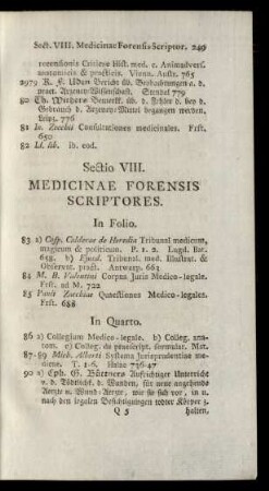 Sectio VIII. Medicinae Forensis Scriptores.