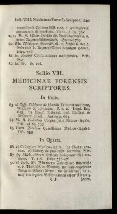 Sectio VIII. Medicinae Forensis Scriptores.