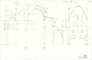 Fischer, Theodor; Italien; Bauaufnahmen - Kloster Certosa Pavia (Teilgrundriss, Ansicht m. Schnitt, Schnitt)