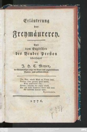 Erläuterung der Freymäurerey
